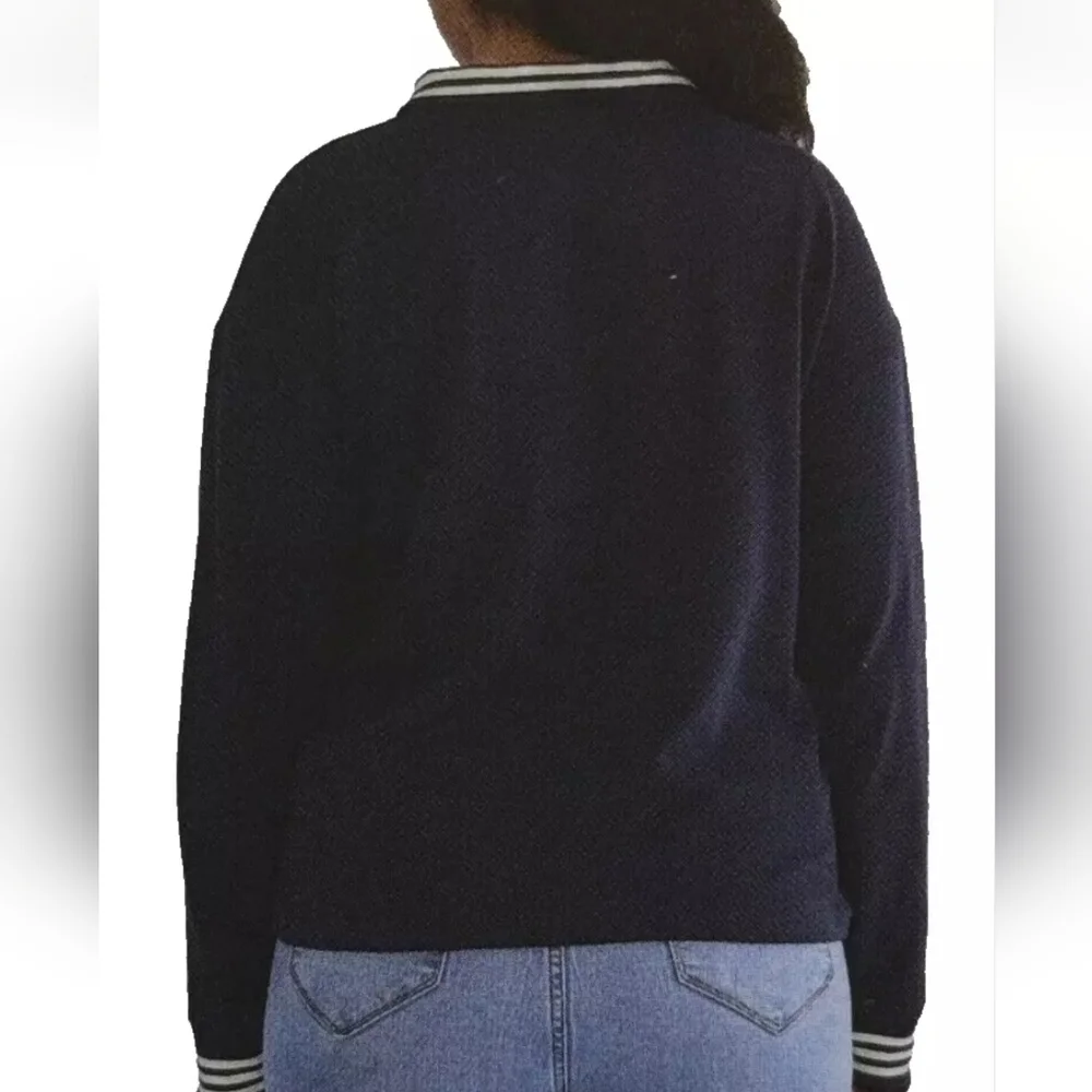 Nautica Women's Quarter Zip Cotton Blend Sweater, Navy Seas Blue,  Size L